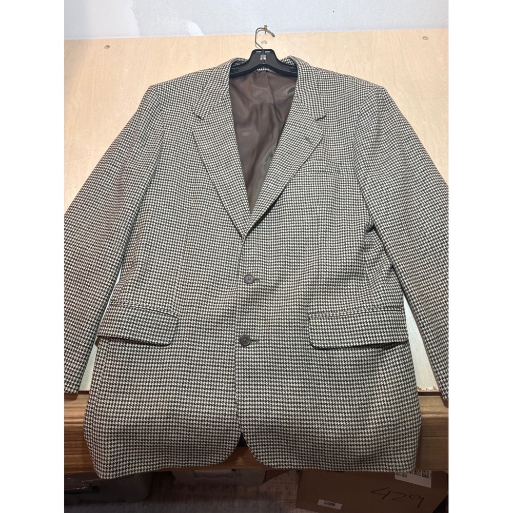 Vintage Banana Republic 44L Mens Wool Houndstooth Blazer Sport Coat USA Preppy
